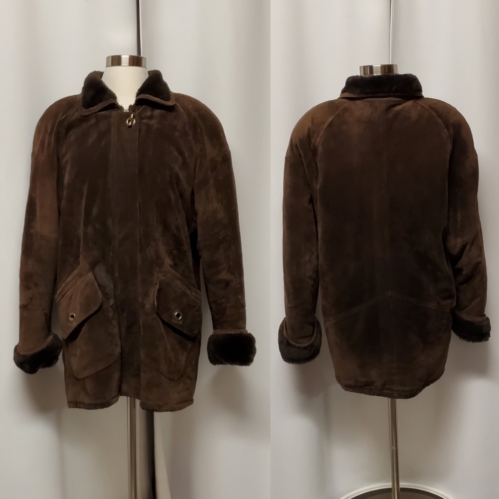 Vintage J. G. Hook Faux Sherpa Fur Suede Leather Penny Lane‎ Parka Coat Brown M